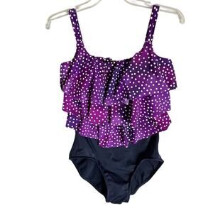 Modele Estilo Women's Polka Dot Ruffled One Piece‎ Swimsuit Size 10 Purple